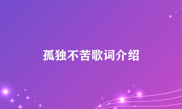 孤独不苦歌词介绍