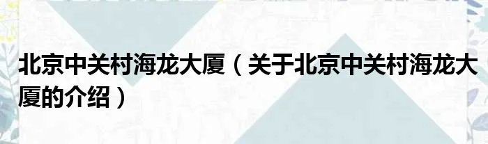 北京中关村海龙大厦（关于北京中关村海龙大厦的介绍）
