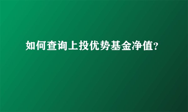 如何查询上投优势基金净值？