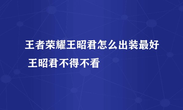 王者荣耀王昭君怎么出装最好 王昭君不得不看