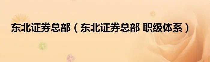 东北证券总部（东北证券总部 职级体系）