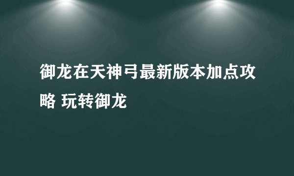 御龙在天神弓最新版本加点攻略 玩转御龙