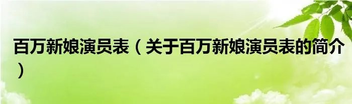 百万新娘演员表(关于百万新娘演员表的简介)