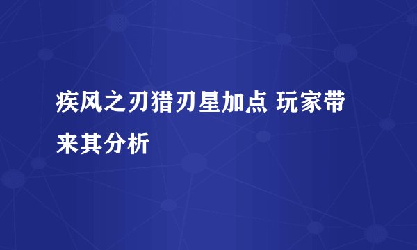 疾风之刃猎刃星加点 玩家带来其分析