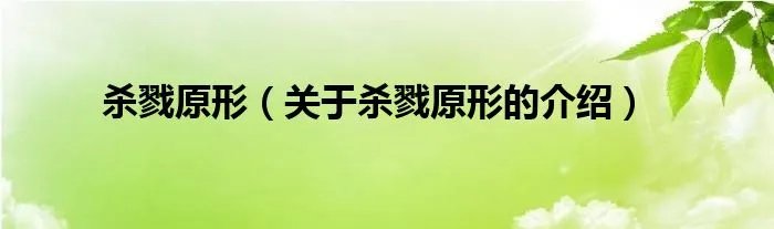 杀戮原形(关于杀戮原形的介绍)