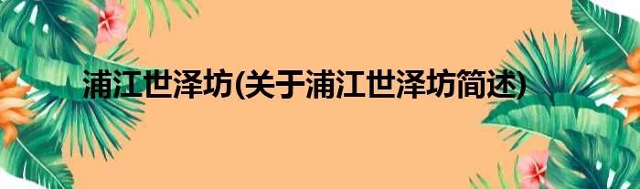 浦江世泽坊(关于浦江世泽坊简述)