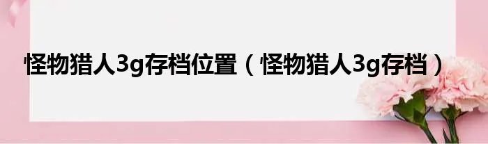 怪物猎人3g存档位置（怪物猎人3g存档）