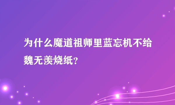 为什么魔道祖师里蓝忘机不给魏无羡烧纸？
