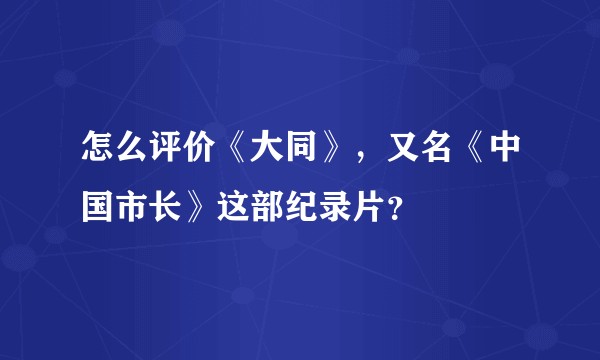 怎么评价《大同》，又名《中国市长》这部纪录片？