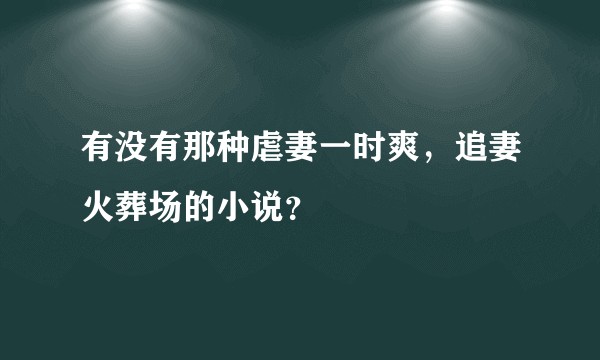 有没有那种虐妻一时爽，追妻火葬场的小说？