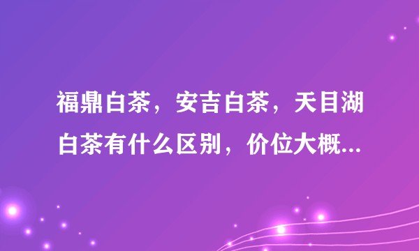 福鼎白茶，安吉白茶，天目湖白茶有什么区别，价位大概多少，哪个牌子的好点？？