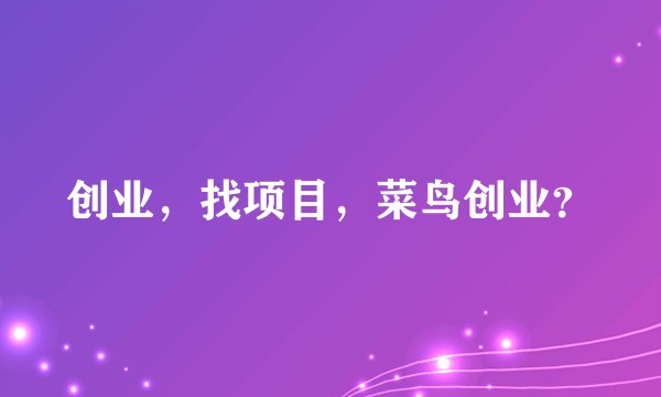创业，找项目，菜鸟创业？