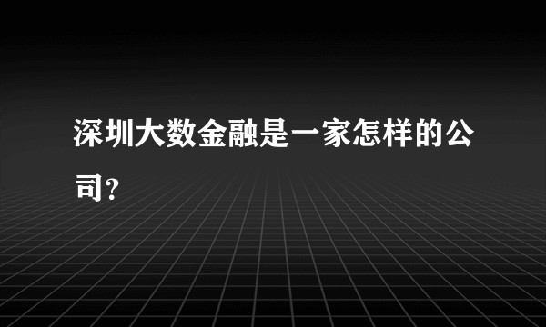 深圳大数金融是一家怎样的公司？