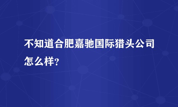 不知道合肥嘉驰国际猎头公司怎么样？