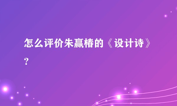 怎么评价朱赢椿的《设计诗》？