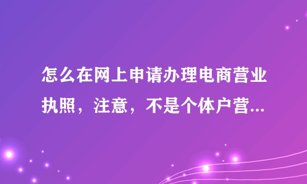 怎么在网上申请办理电商营业执照，注意，不是个体户营业执照，是电商，还有就是怎么在网上办理？