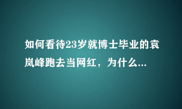 如何看待23岁就博士毕业的袁岚峰跑去当网红，为什么学霸们忽然都争着去当网红了？