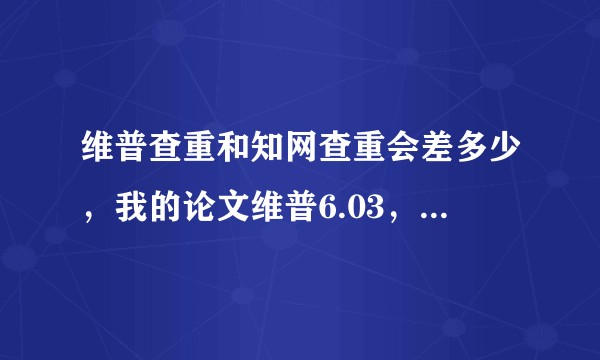 维普查重和知网查重会差多少,我的论文维普6.03,知网大概是多少啊,我们学校要求20以下,急急急各位?