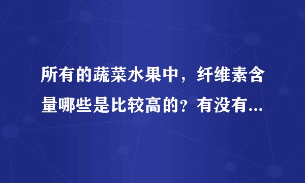 所有的蔬菜水果中，纤维素含量哪些是比较高的？有没有排行之类的？