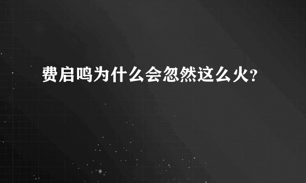 费启鸣为什么会忽然这么火？