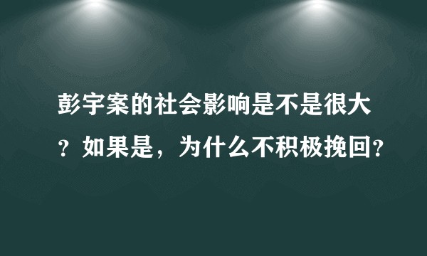 彭宇案的社会影响是不是很大？如果是，为什么不积极挽回？