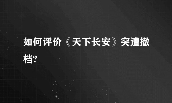 如何评价《天下长安》突遭撤档?