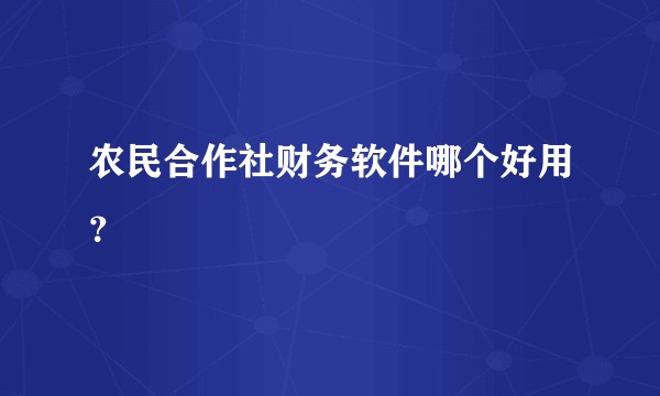农民合作社财务软件哪个好用？
