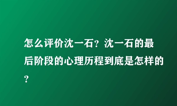 怎么评价沈一石？沈一石的最后阶段的心理历程到底是怎样的？