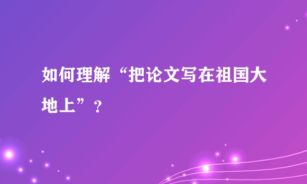 如何理解“把论文写在祖国大地上”？