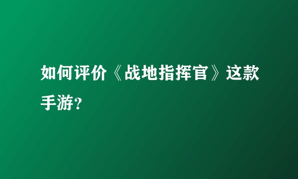 如何评价《战地指挥官》这款手游？